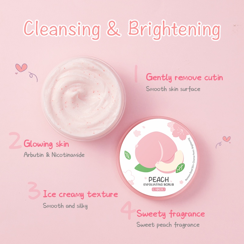 LAIKOU Peach Facial Scrub Pengelupasan Kulit Mati Mencerahkan Tubuh Halus 90g