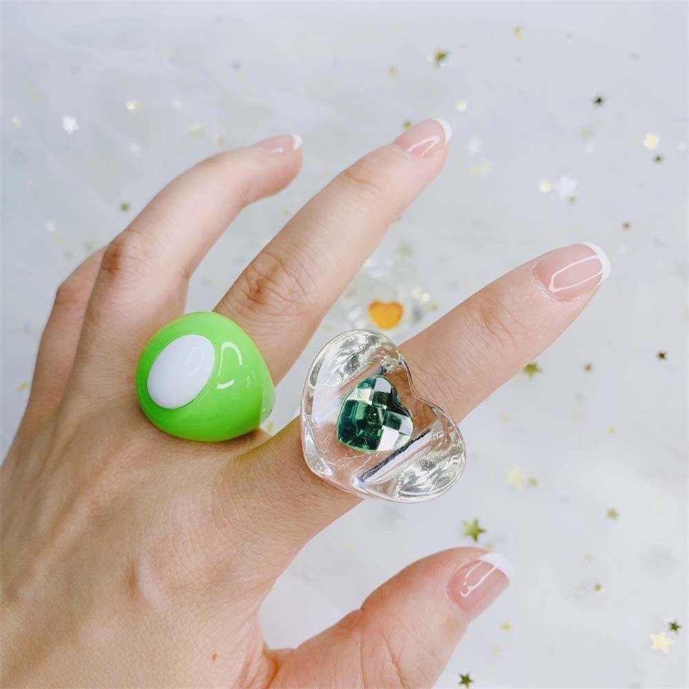 Mxbeauty Cincin Resin Tren Geometris Wanita Cinta Berlian Korea Perhiasan Fashion