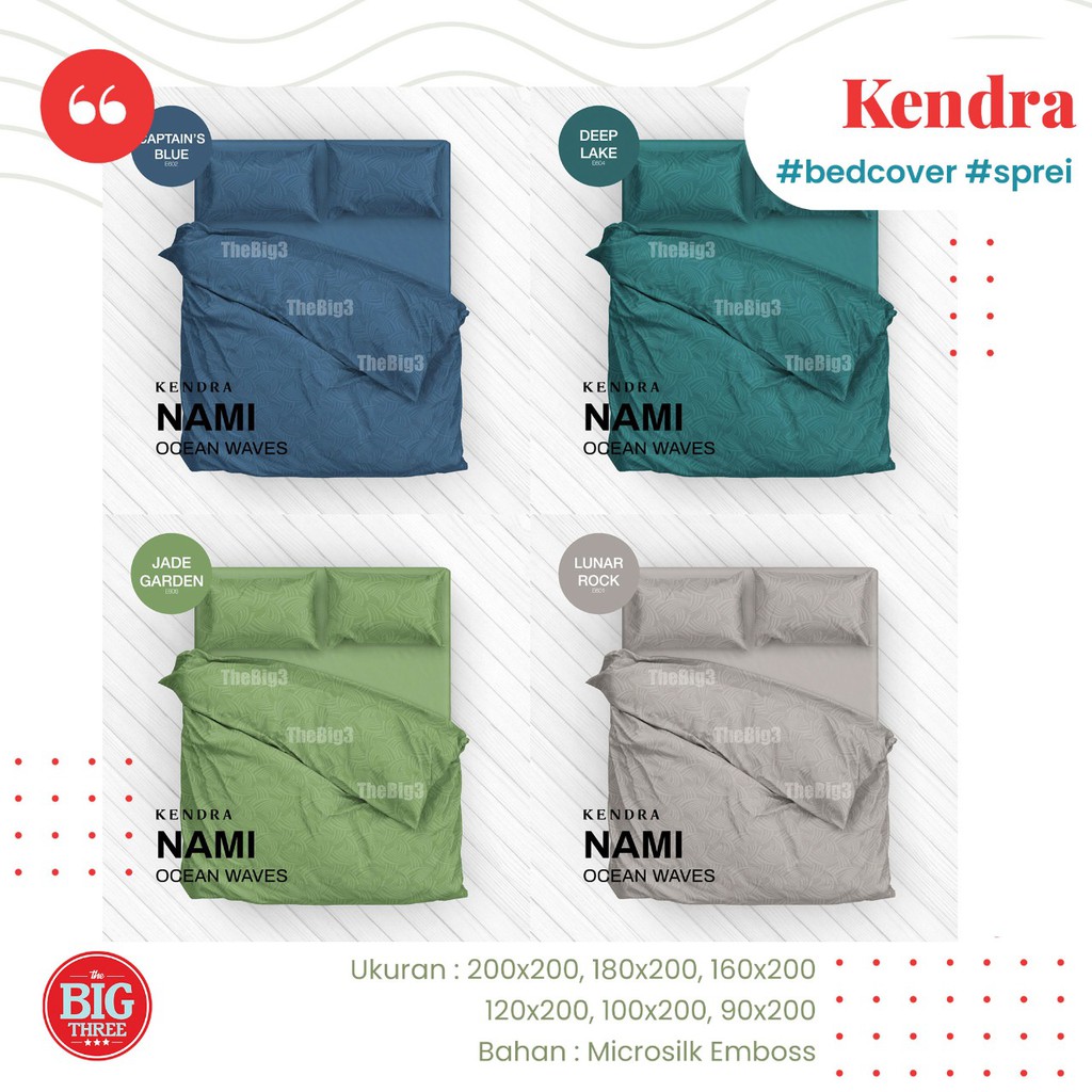 KENDRA Sprei Polos 120X200  Emboss warna MERAH PINK HIJAU COKLAT UNGU PUTIH Snow White Maroon Navy Hazelnut Jade Garden Captain Blue Sky Gray Limestone Castle Rock Lunar Sagebrush Green Nile - Jaquard Single 120 T20 SP TBT