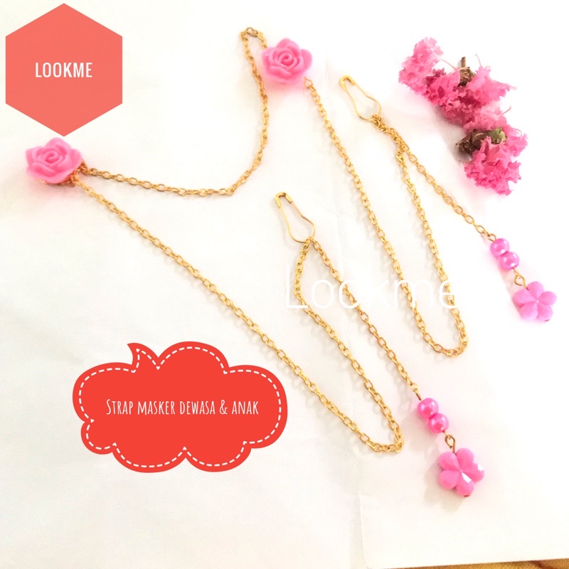 STRAP MASKER 2in1 FALLIN RANTAI GOLD MAWAR PINK BUNGA KECIL PINK MUTIARA GANTUNG/strap masker hijab/