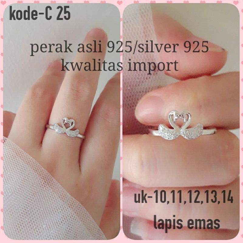 Cincin swan Perak asli 925 lapis emas putih/cincin angsa/cincin wanita/cincin cewek/cincin perak