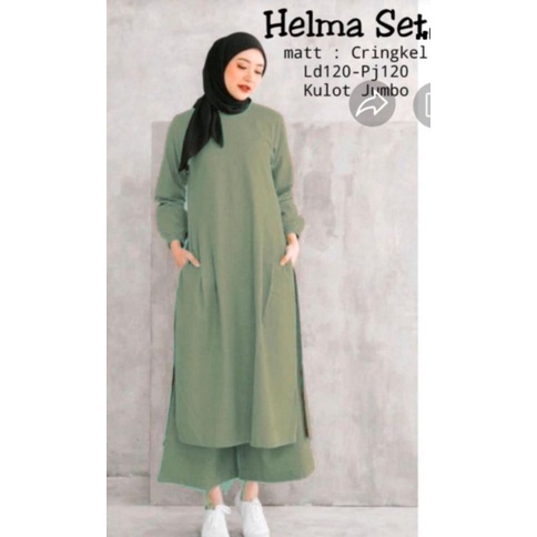 SETELAN HELMA / SETELAN WANITA MIDI DRESS CELANA KULOT /SETELAN WANITA BAHAN CRINGKLE