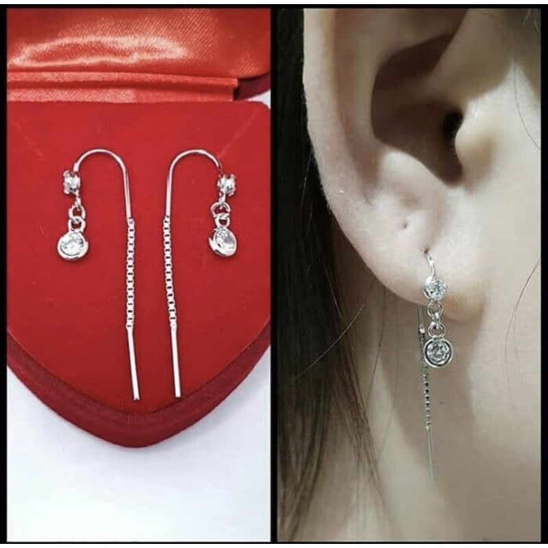 Anting panjang anting tusuk anting wanita perak 925 lapis emas putih anting cewek perak SA180