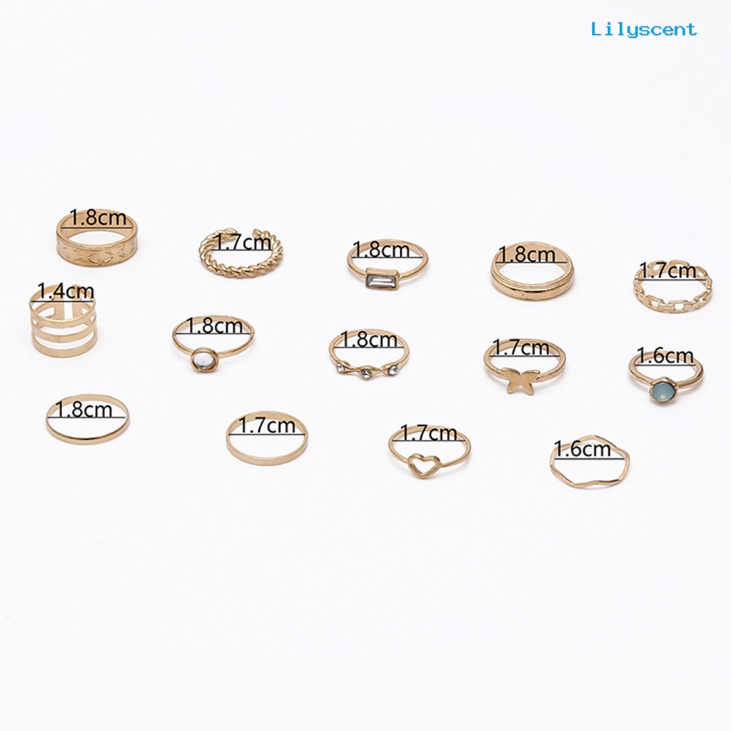 14pcs Cincin Knuckle Bentuk Hati Electroplating Stackable Untuk Unisex