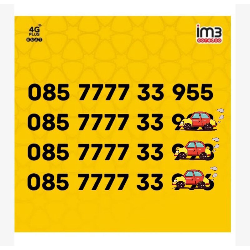 Nomer Cantik IM3 Seri 7777 Rapi