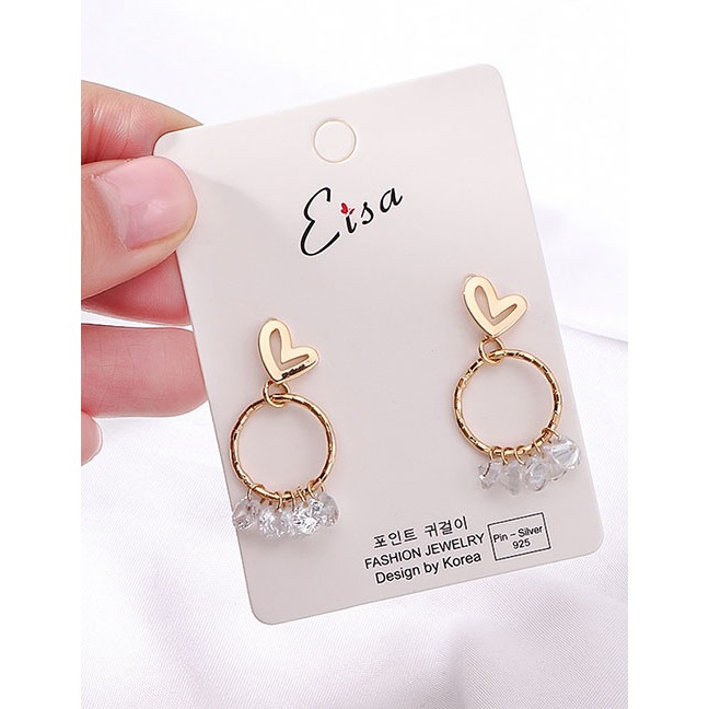 LRC Anting Tusuk Fashion Golden Love Ring Zircon Stud Earrings D66082