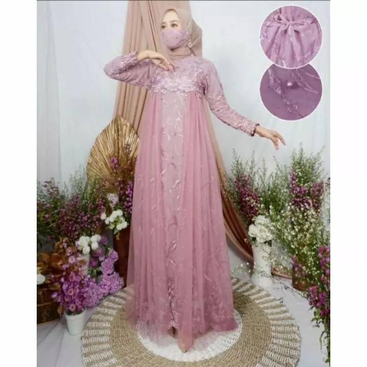 Alexa Tulle Brukat Free Masker Size M - XXL / Gamis Kondangan / Dress Pesta / Gamis Brukat / Gaun Pesta / Baju Wanita