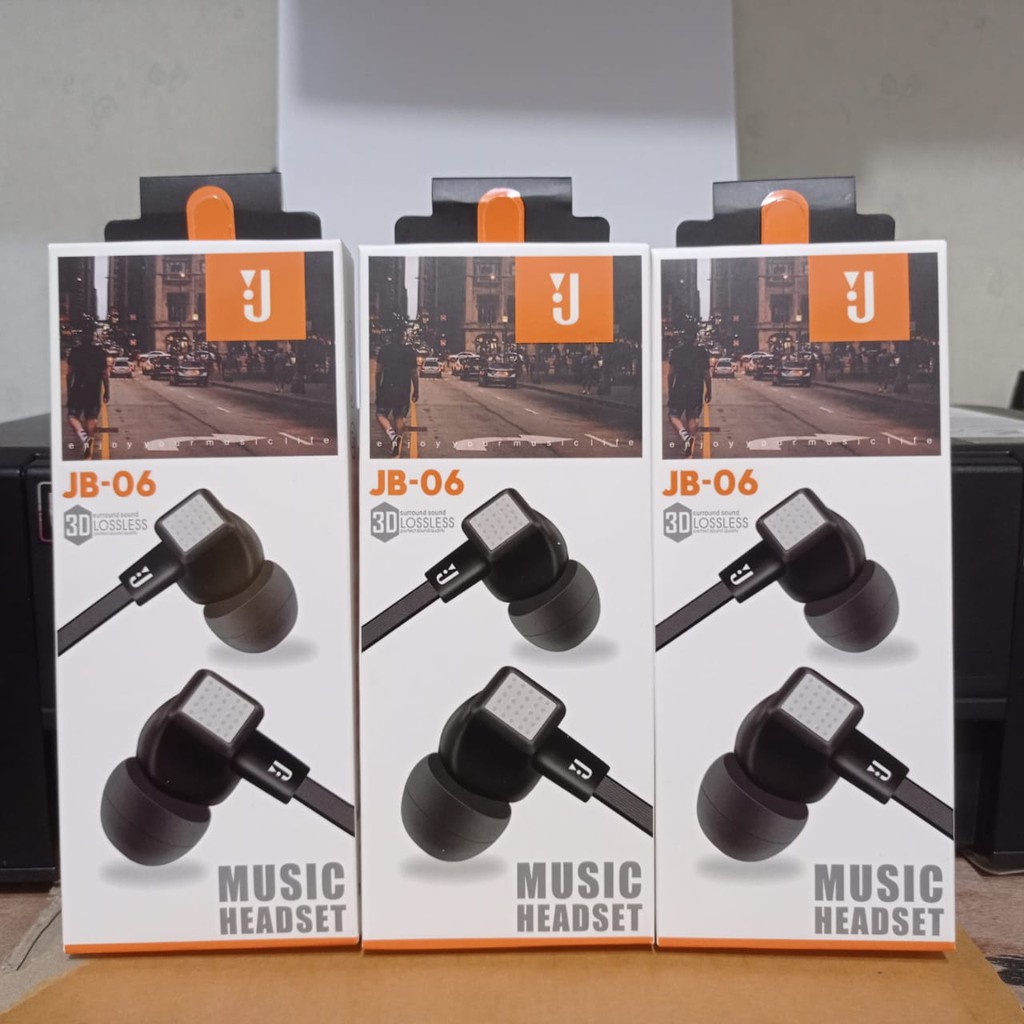 Earphone J06 stereo bass music telfon headset dengan mic