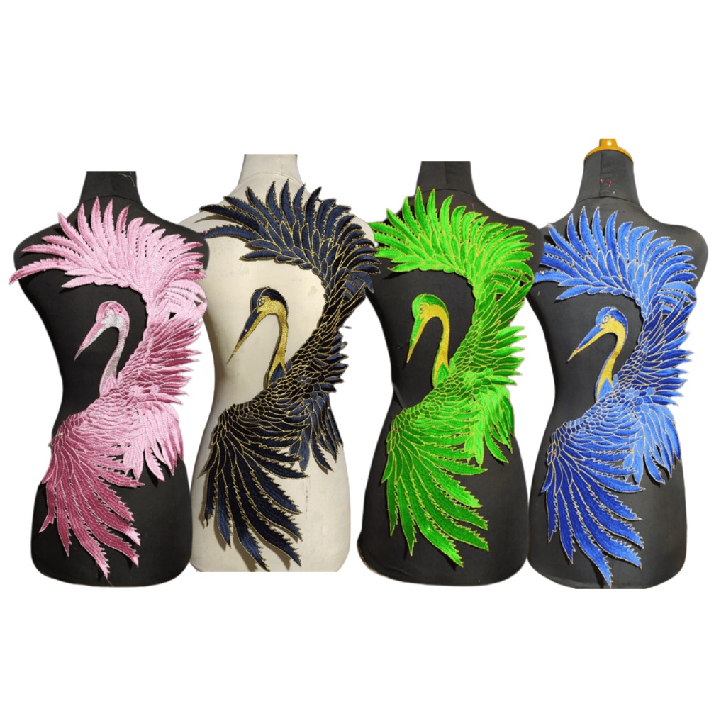 Renda bordir motif burung flamingo