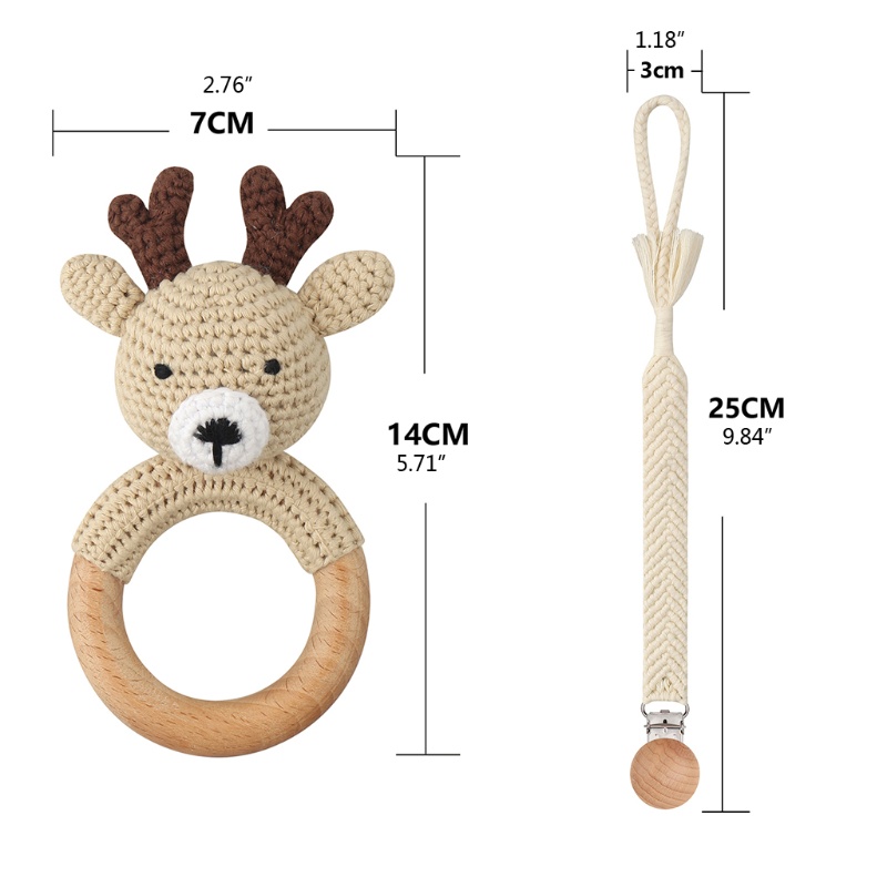 Mary 3PCS / Set Mainan Rattle / Teether / Gigitan Bayi Bahan Kayu Beech