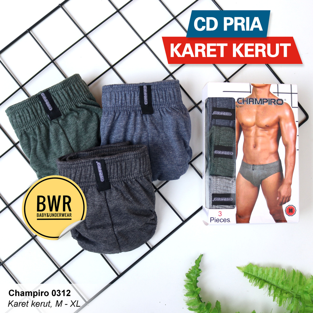 [ 3pc ] CD CHAMPIRO MIKA C 0312-C | Celana Dalam Pria [III R3/T3] Karet Kerut - Bwr