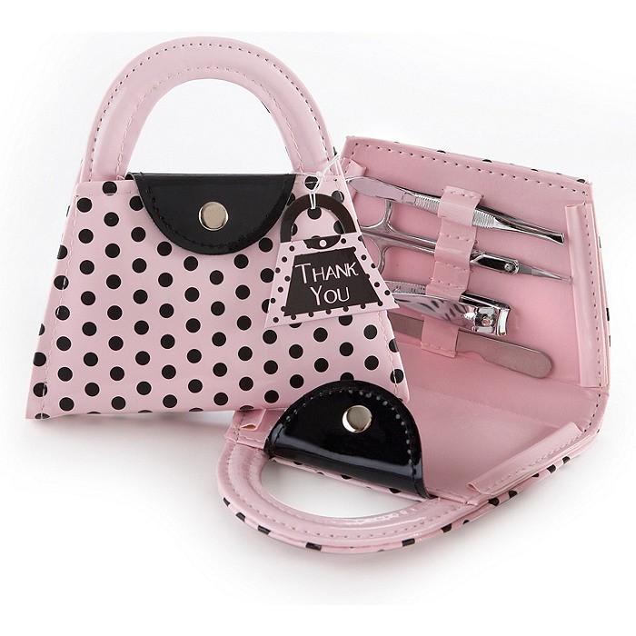 Alat Gunting Kuku Manicure Set / Pedicure Set Tas Polkadot Pink Stainless Steel