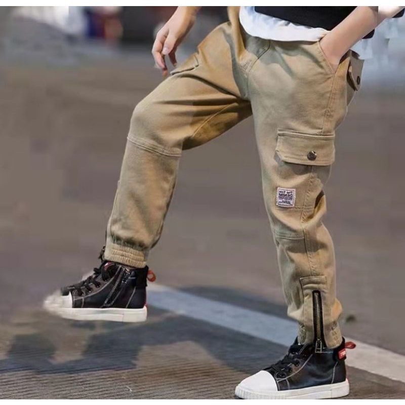 Celana anak laki laki jogger premium celana panjang plain zipper pocket import 7-14 tahun