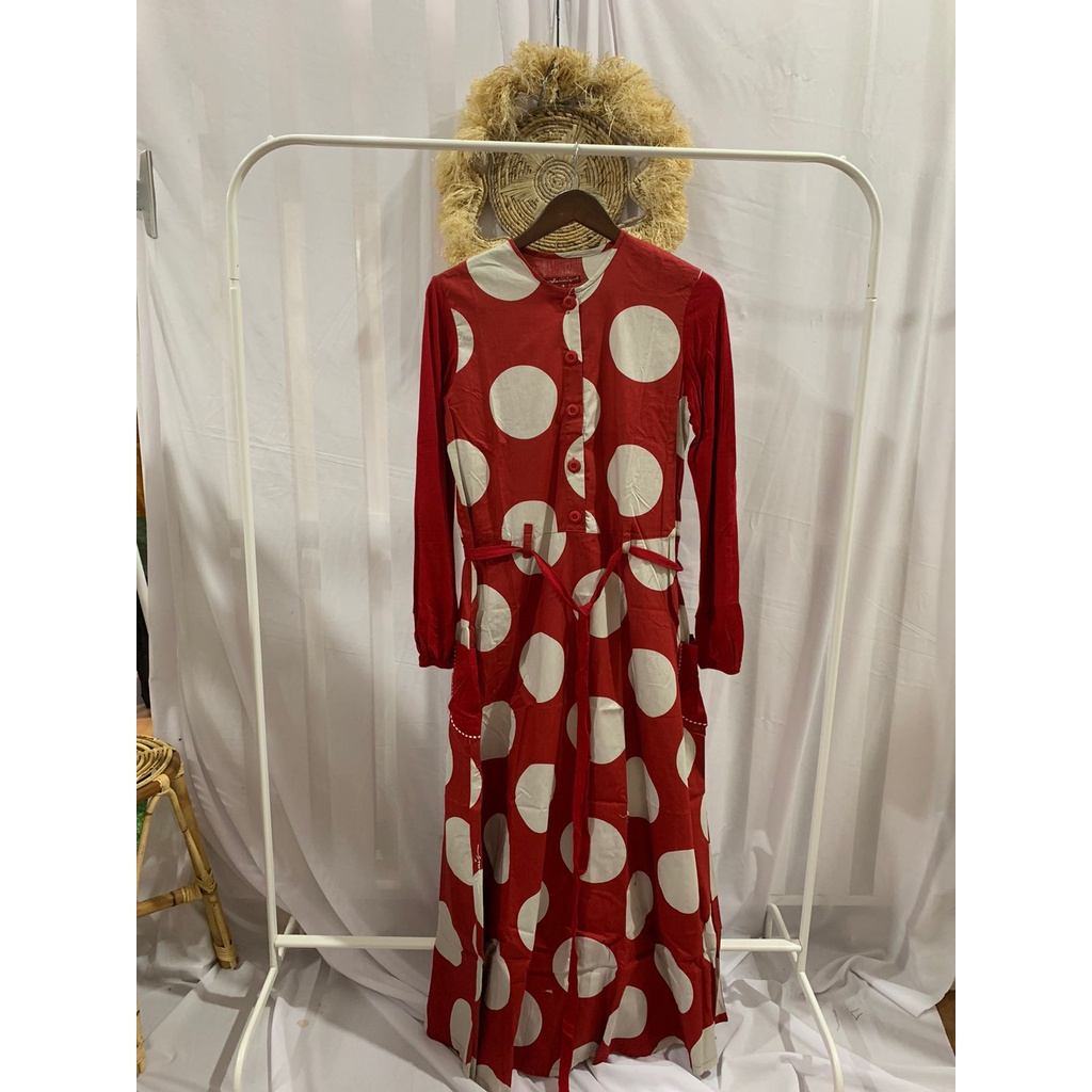 Abaya Dannis Ori Murah SALE Size M - Merah Polkadot