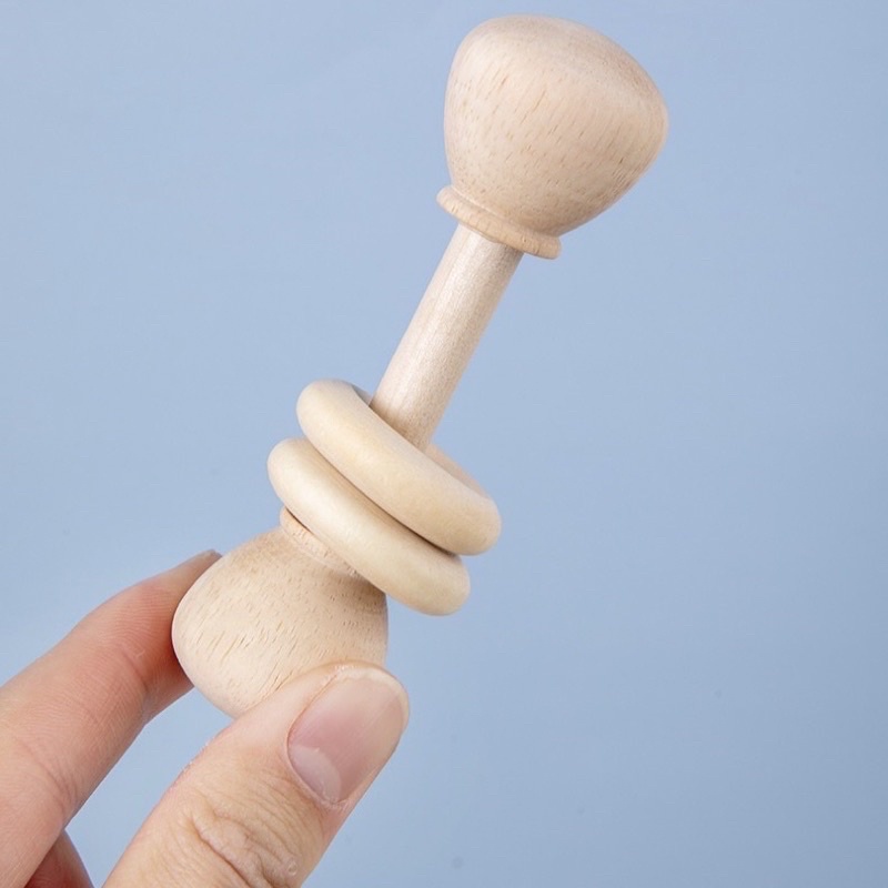 Wooden Baby Rattle Toy Montessori Teething Ring Log Geometric Grab Toy Set mainan genggam bayi
