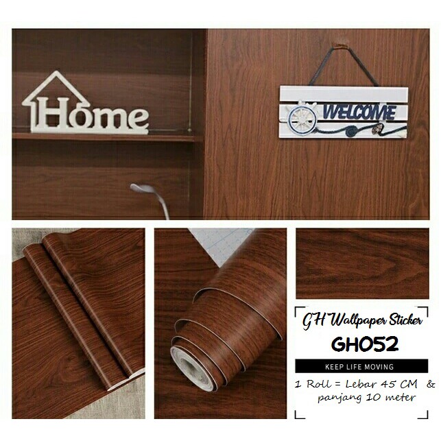 Wallpaper Dinding Wallpaper Stiker Motif Kayu Coklat Polos Berserat Ukuran 45CM x 8Meter