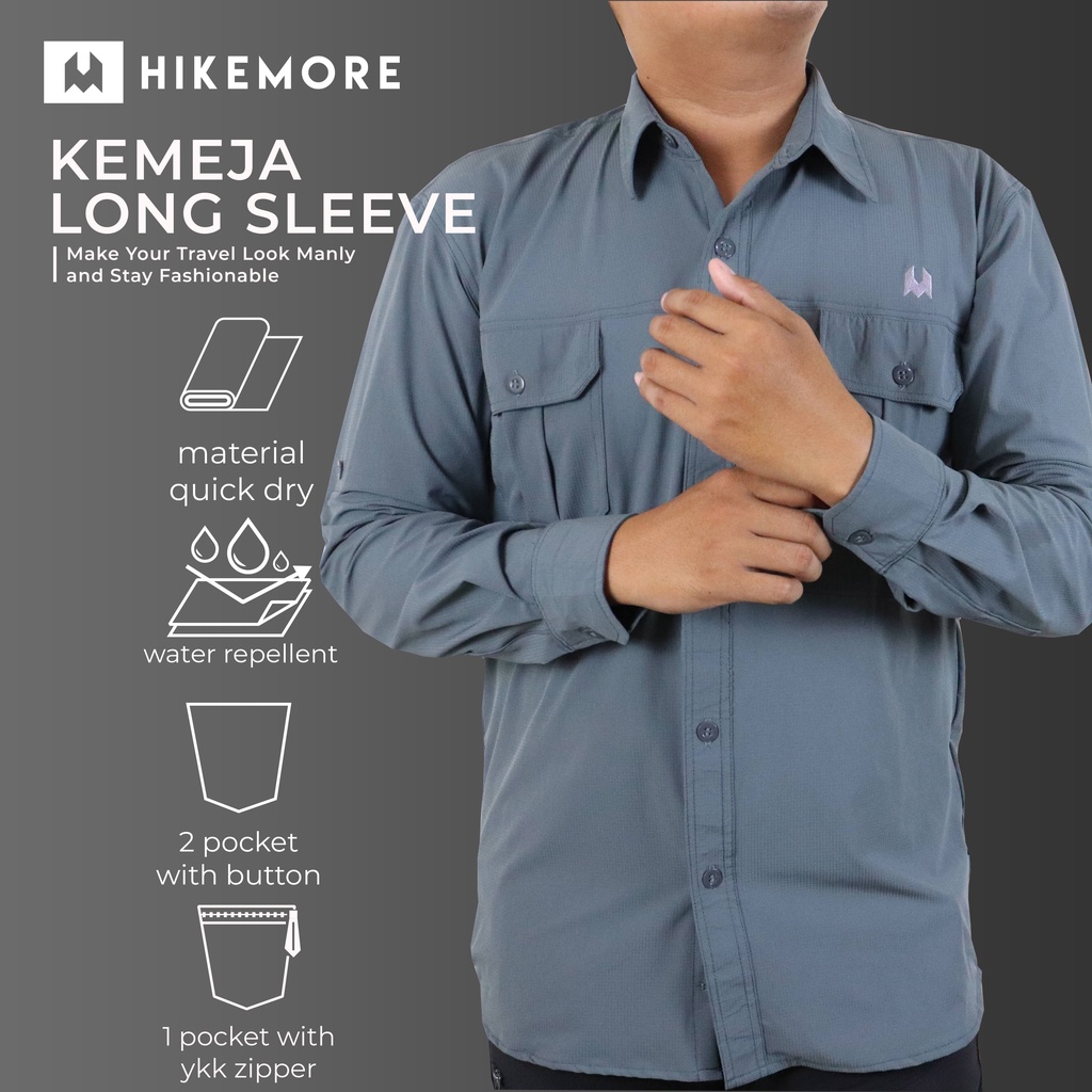 Hikemore Long Sleeve Kemeja Lengan Panjang Outdoor PDL Lapangan Quickdry Dry Fit Original
