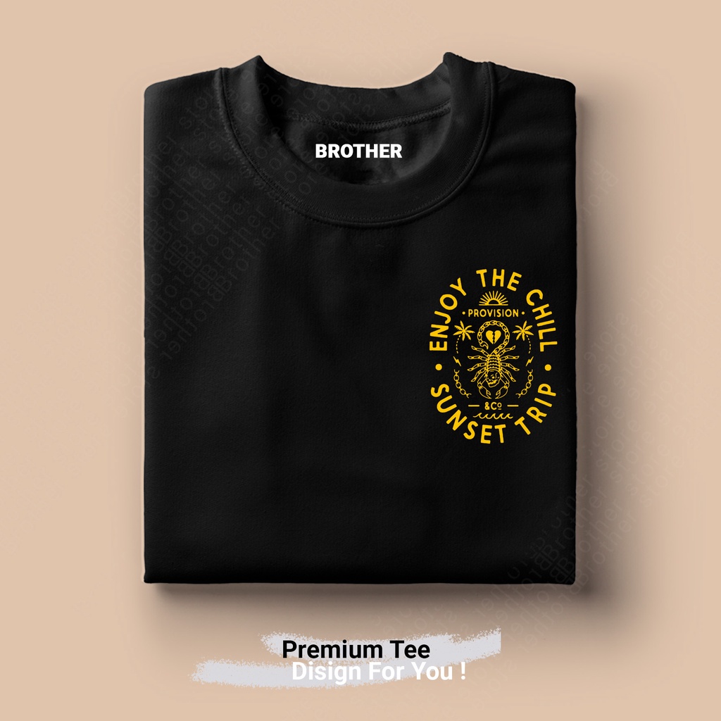 BROTHERSTORE Kaos Distro Articlel Sunset trip KAOS TEXT YELLOW print  pria NAVY Premium