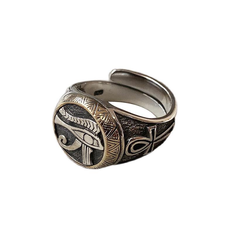 Cincin Desain Salib Mata Horus Anka Bahan stainless steel Lapis Emas Gaya retro Untuk Pria Dan Wanita