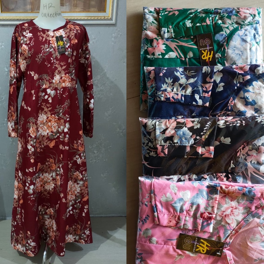 Gamis Katun Busui / Baju Gamis Motif Resleting Jepang / Dress Terbaru 2021 Jumbo Dewasa-Bunga Navy
