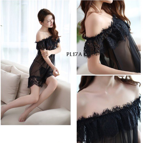 [PRODUK FAVORIT] BAJU SABRINA SEXY BAJU TIDUR WANITA SEXY LINGERIE SLEEPWEAR HITAM PL17A