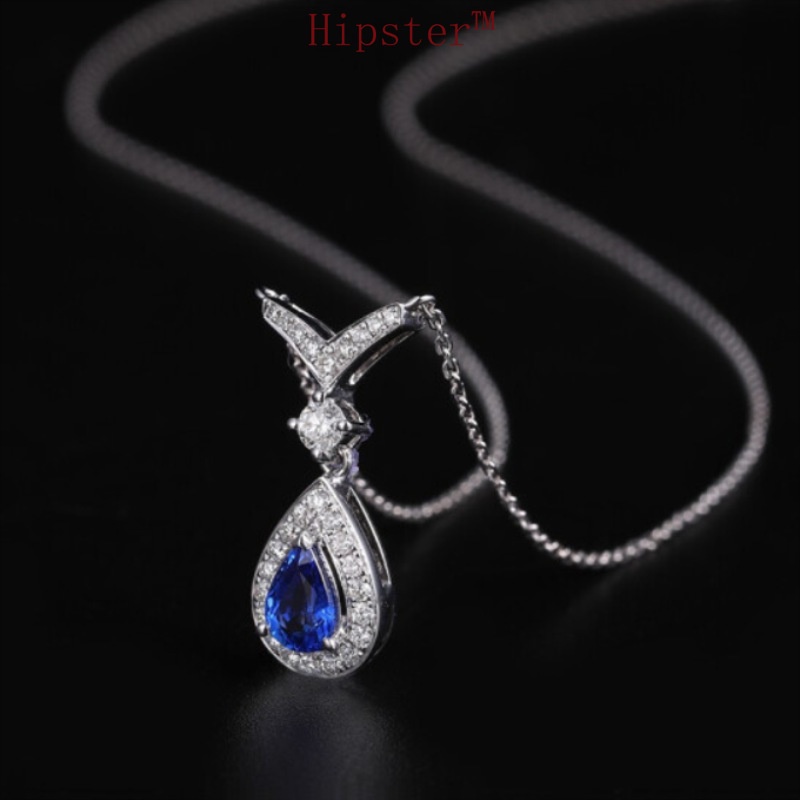 Retro Affordable Luxury Hot Sale Fashion Sapphire Pendant Diamond-Studded Necklace