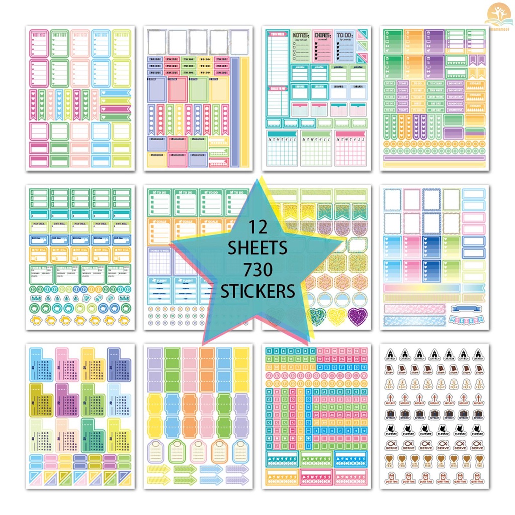 12 Sheets Essentials Planner Sticker Weekly Daily Schedule Sticker Planner Sticky Notes for DIY Calendar Planner Journal Decoration