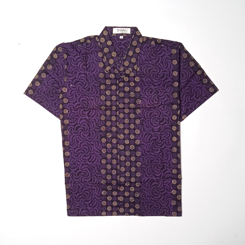 Kemeja Baju Batik Pria Lengan Pendek Cap Ungu Tua