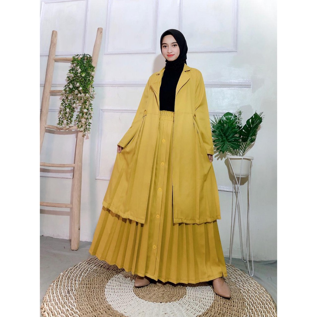 set Cardigan syakila outer baju muslim fashion terbaru ria ricis plisket