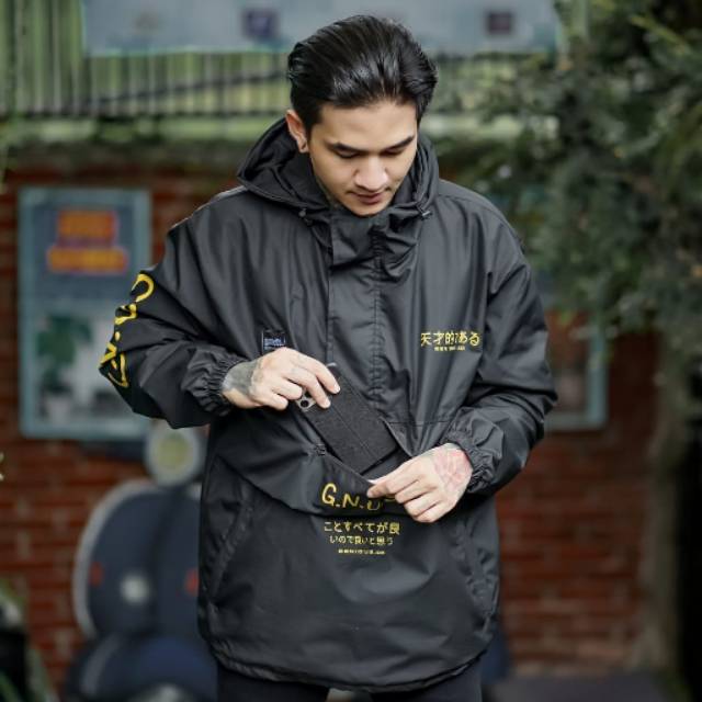 GENIOUS Jaket Cougle Hitam Jaket Parasut Pria