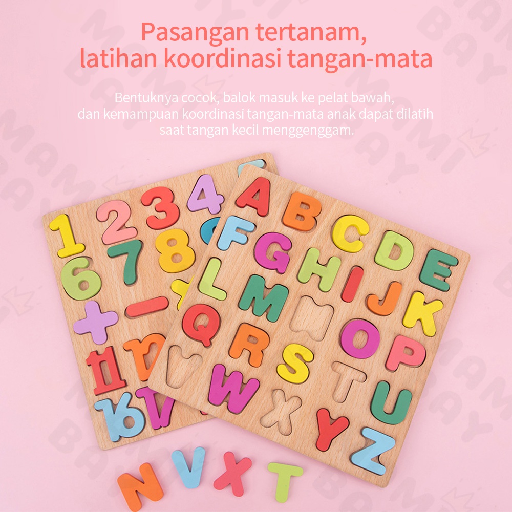 Mamibayi Puzzle anak mainan edukasi anak jigsaw huruf angka bentuk