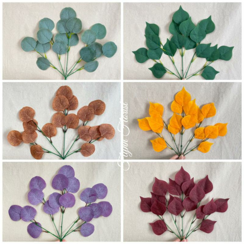 Daun Eucalyptus bulat X5 (satuan) Daun Artificial / Daun Dekorasi / Daun Plastik / Daun Pernikahan