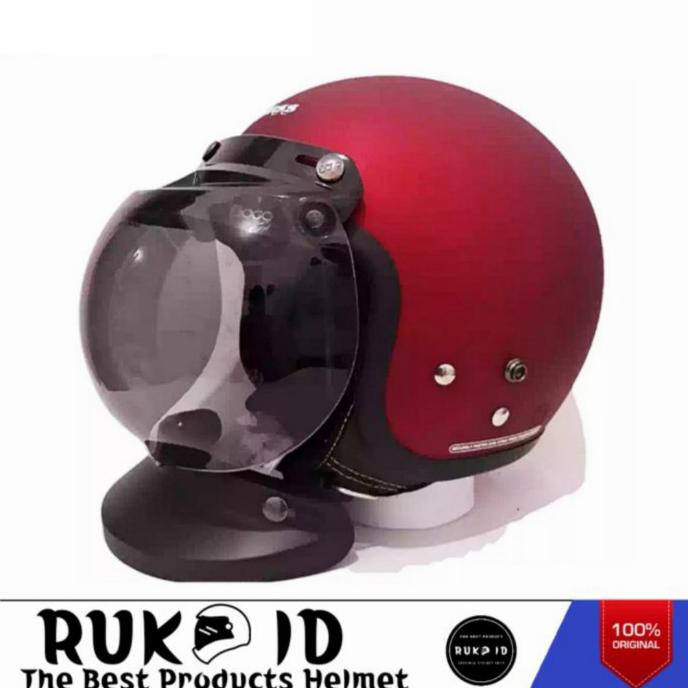 Cod Helm Cargloss Merah Doff Original + Kaca Cembung -Helm Bogo Ori - Visor Hitam, M Store_Kania: