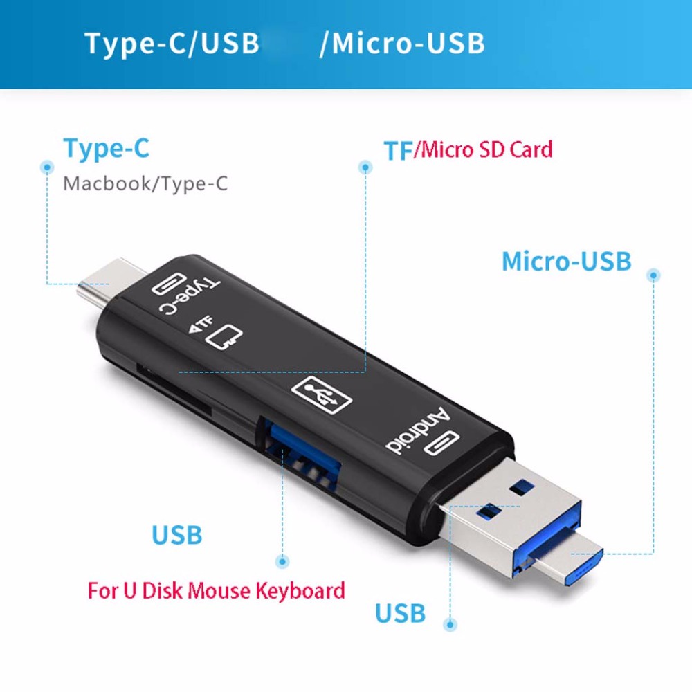 OTG Card Reader USB Type C Micro USB - D-188 - Black