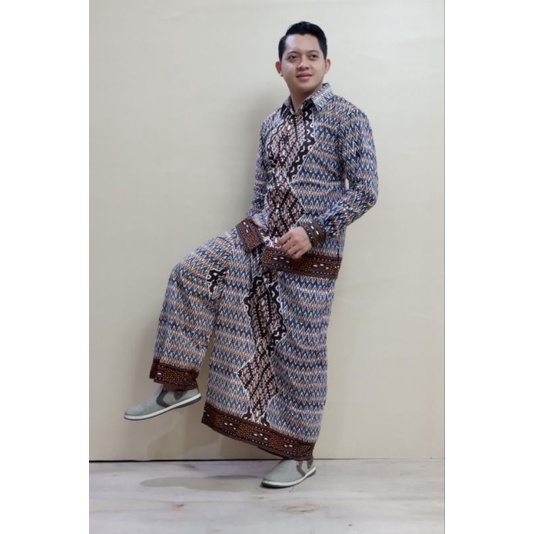 Setelan Sarung Celana Pria Dewasa Kemeja Batik Lengan Panjang Pendek Baju Cowok Modern Kekinian Lapi