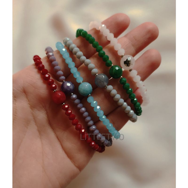 LITTLE TWO Gelang Batu Alam Bulan Lahir - Birthstone Gelang Wanita Stainless Steal Anti Karat - Pilihan Bulan ditulis di catatan