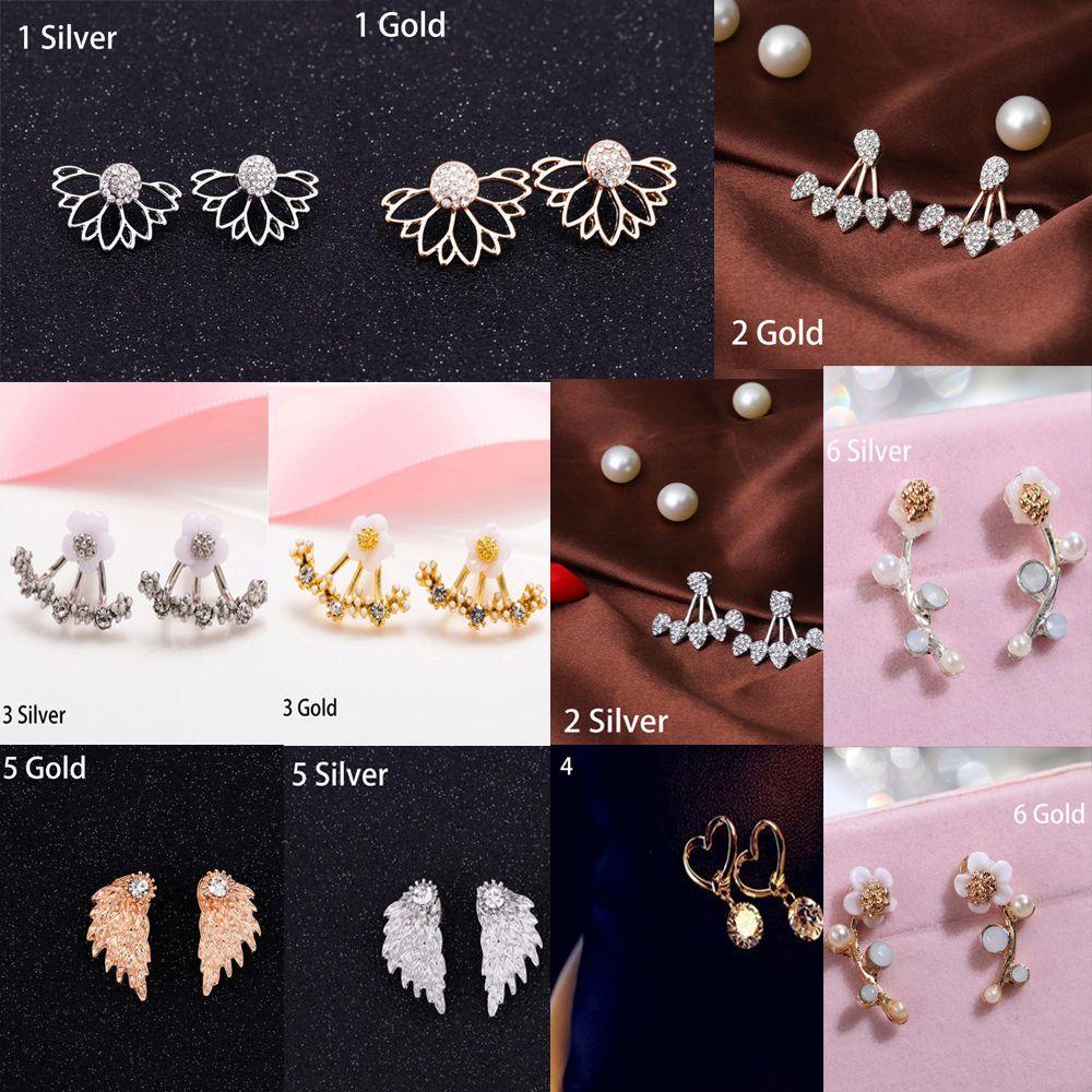 Lily Pearl Ear Stud Panas Bentuk Hati Pola Geometri Gaya Korea Sayap Malaikat Anting