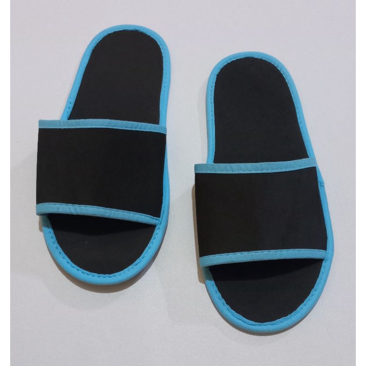 COSTUM SABLON SANDAL LANTAI /HOTEL # SLIPPERS SEPOND 4 ML MIN ORDER 100 PASANG-Hitam lis biru muda