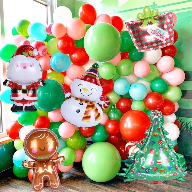 1pc Balon Foil Tiup Bentuk Santa Claus Snowman Pohon Natal Untuk Dekorasi Pesta