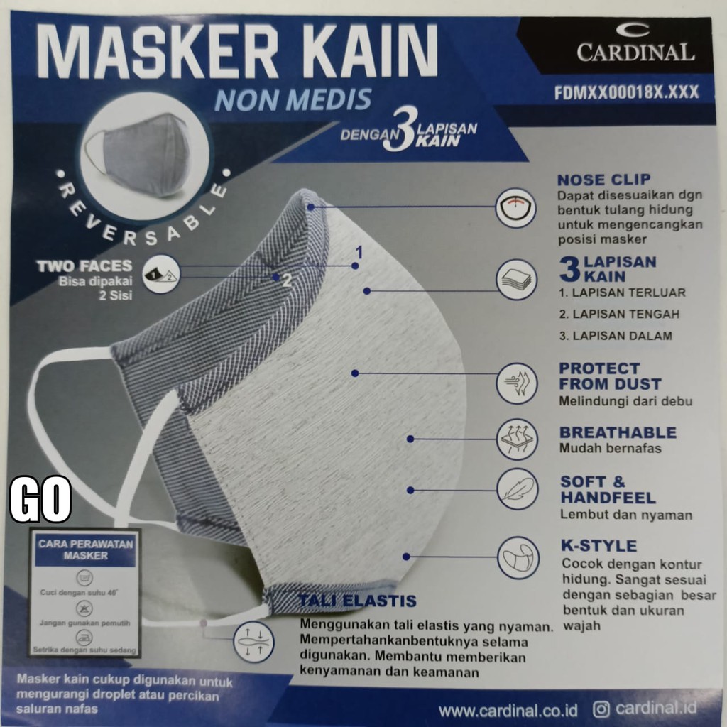 gof CARDINAL MASKER 100% ORIGINAL Masker dewasa Masker bisa dicuci Masker Non-medis - Non Hijab