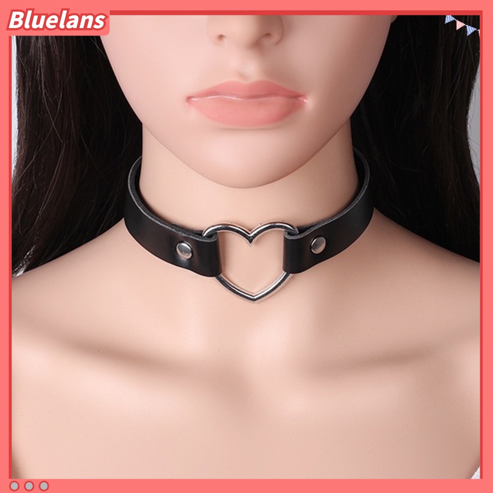 Bluelans Fashion Women Peach Heart Punk Collar Necklace Adjustable Faux Leather Jewelry