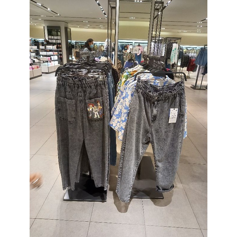 ZARA ORI SALE CELANA PANJANG HIGH WAIST Boomber Jacket Jaket Denim Jeans Disney Putih Ripped Hoodie