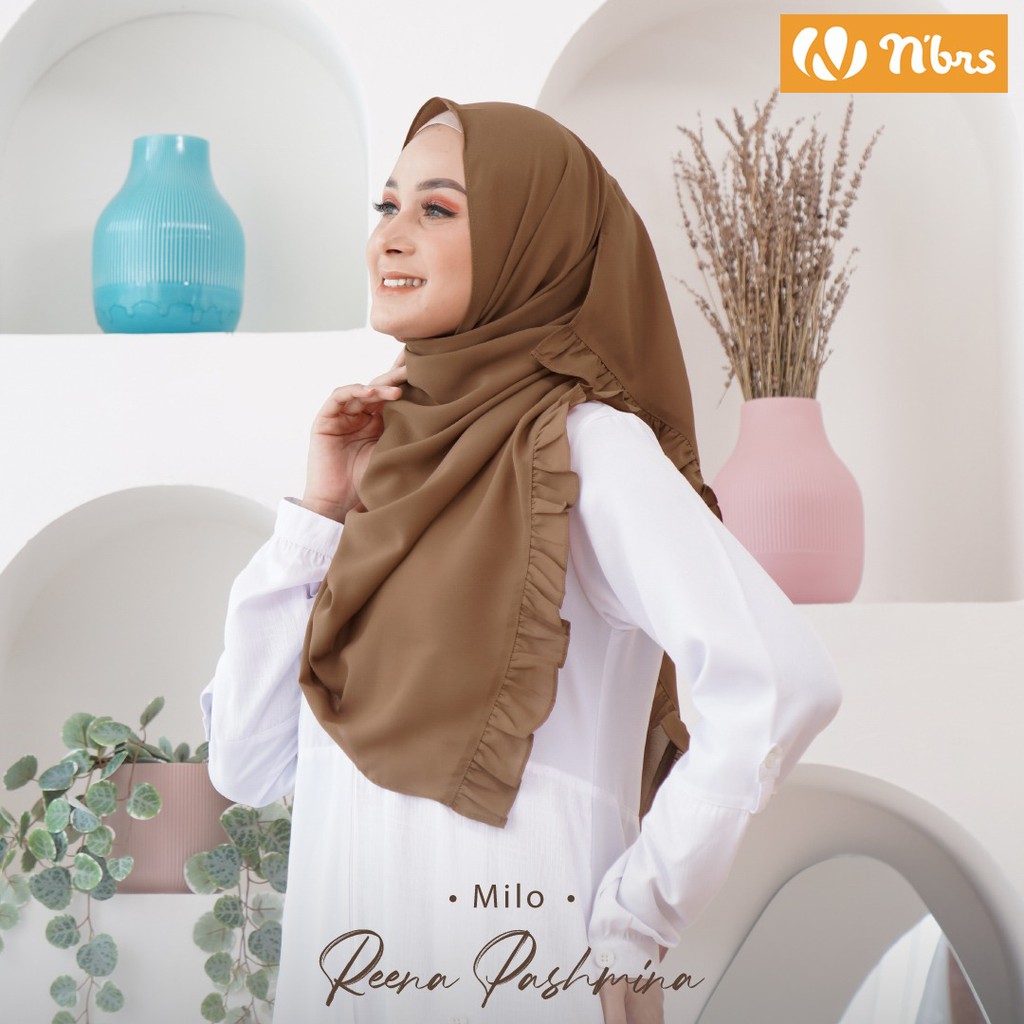 Nibras Hijab Reena Pashmina Bahan Sanna Jilbab Pashmina Rample Polos Syari