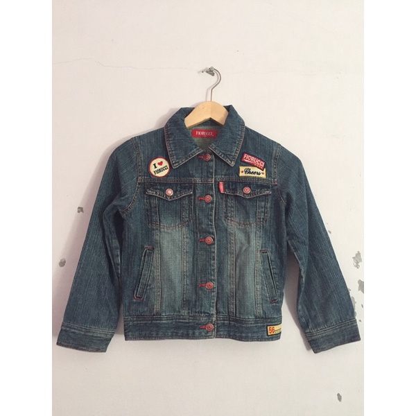 FIORUCCI JAKET JEANS CROP BORDIR PATCH OUTER DENIM ORIGINAL BRANDED ITALY