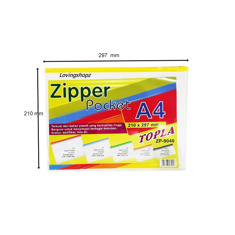 

Zipper Pocket A4 Murah merek Topla ZP-9040