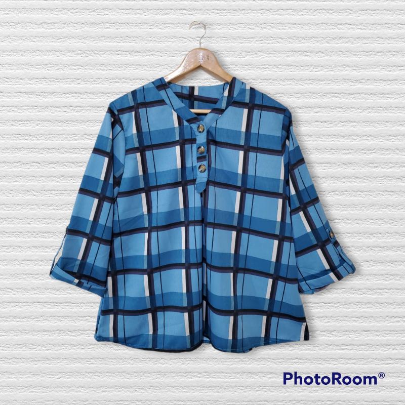Kemeja Wanita Bahan Crinkle Premium Kotak Kotak Oversize Jumbo