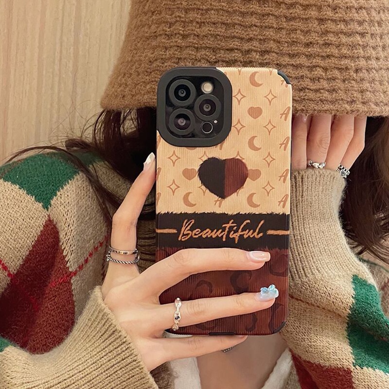 Soft Case Bahan Kulit Motif Hati Warna Hitam Coklat Anti Jatuh Untuk iPhone 13 Pro Max 12 11 6S 7 8 Plus XR XS