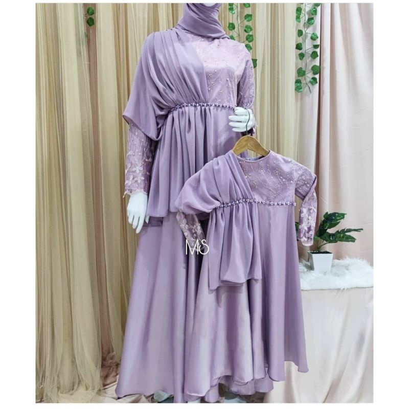 GAMIS COPLE LILAC CP LILAC IBU DAN ANAK DRESS LEBARAN MON KID MUTIARAN BRUKAT IMPORT MEWAH PREMIUM