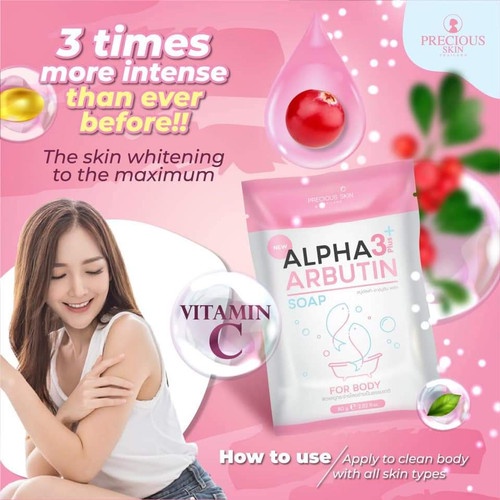 𝐖𝐇𝐈𝐓𝐄𝐍𝐈𝐍𝐆 𝐒𝐎𝐀𝐏 - Precious Skin Alpha Arbutin 3 Plus Colagen Whitening Soap / Sabun Pemutih Badan / Sabun PencerahBadan 80 gr