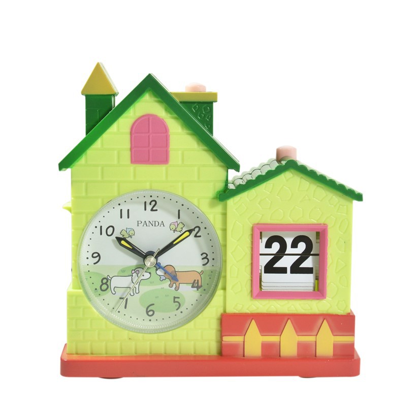 Jam Meja Anak Kalender Alarm Desk Clock Bentuk Rumah Free Baterai 2703